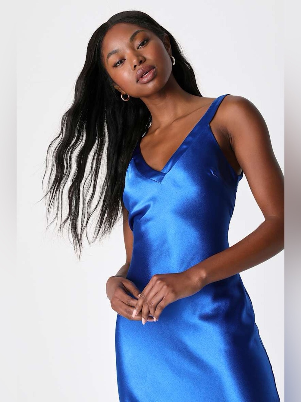 Lulus Perfectly Classy Royal Blue Satin Strappy Maxi Dress - Picture 4 of 8